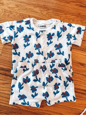 Lewis Blue Floral Kids Matching Set - White & Blue